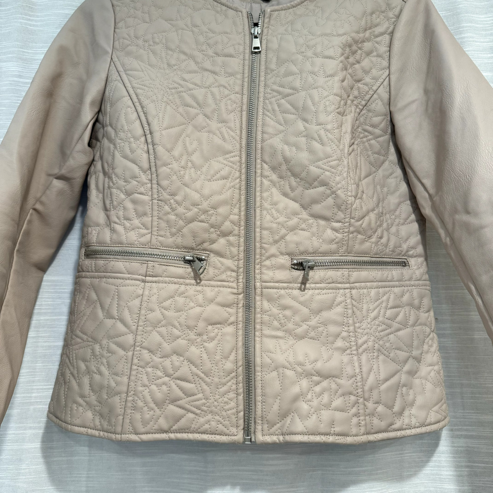 Faux Leather Jacket Blush Pink Women's Size Small, Heart/Star Geometric Baccini